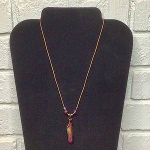 Hand Crafted Boho Electroplated Quartz And Crystal Bead Necklace NEW